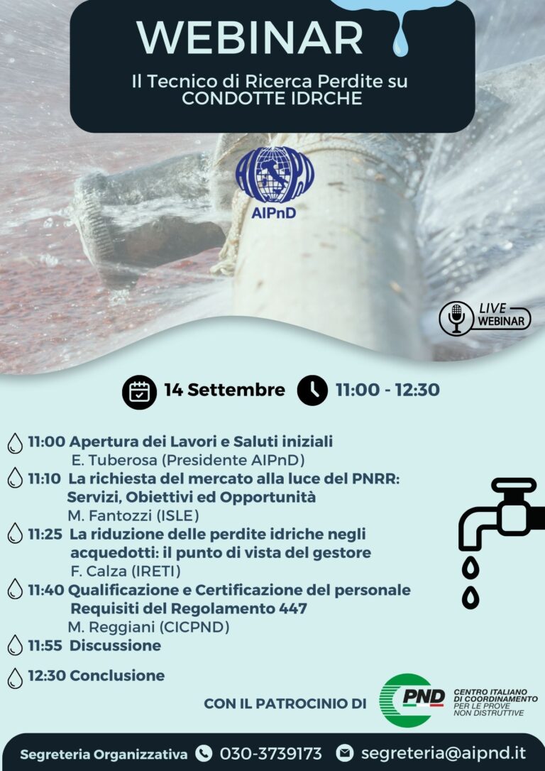 WEBINAR – TECNICO ADDETTO ALLA RICERCA PERDITE SU CONDOTTE IDRICHE –